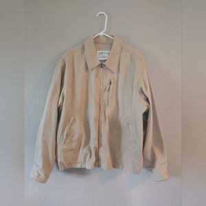 Orvis Men's Bomber Field Hunting Military Jacket Coat Cotton / Leather XL HEAVY